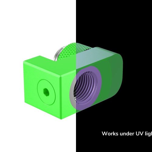 PrimoChill Male to Female G 1/4in. Supported Offset Rotary Fitting - UV Green