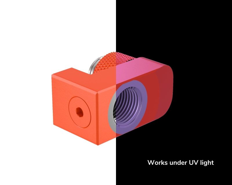 PrimoChill Male to Female G 1/4in. Supported Offset Rotary Fitting - UV Orange