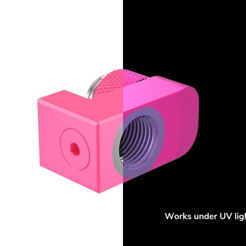 PrimoChill Male to Female G 1/4in. Supported Offset Rotary Fitting - UV Pink