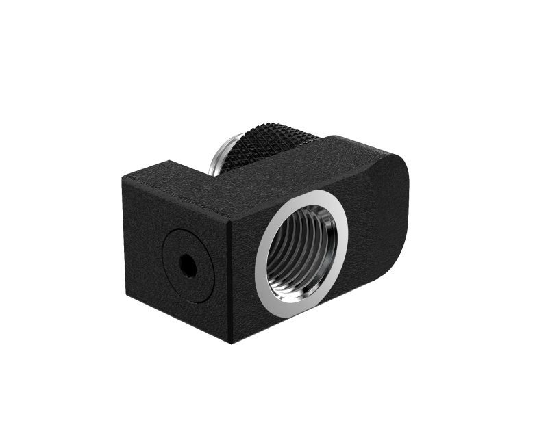 PrimoChill Male to Female G 1/4in. Supported Offset Rotary Fitting - TX Matte Black